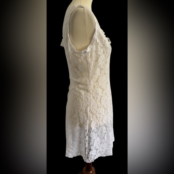 St Eve Intimates White Sheer Lace Sleeveless Mini Slip Nylon Chemise Size Large - Picture 3 of 12